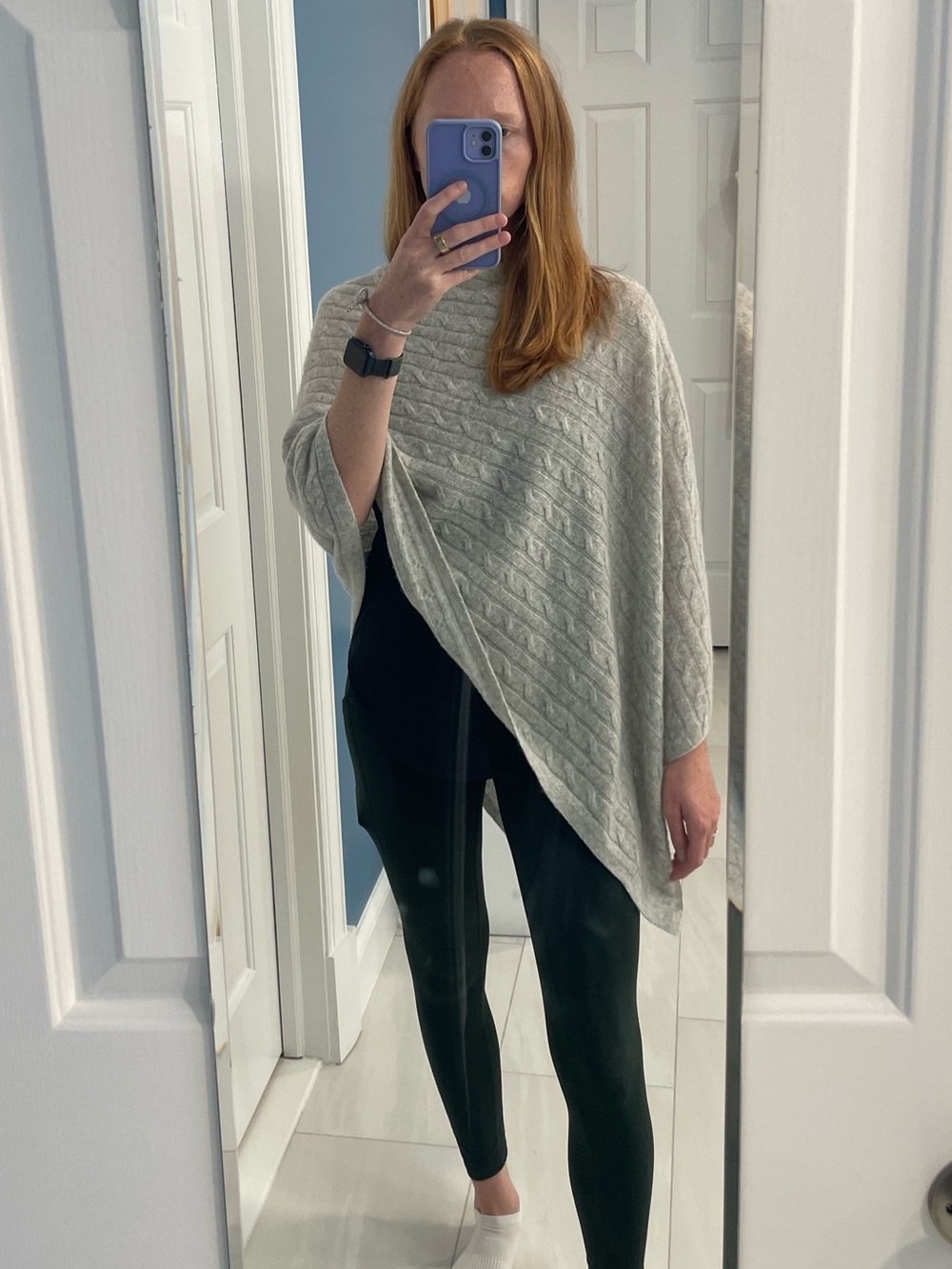 Light Gray Knit Poncho Sweater Shawl